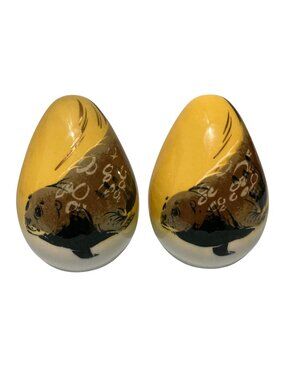 Vintage Matthew Adams Seal Yellow Salt and Pepper Shakers